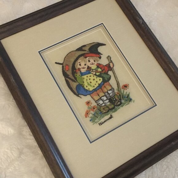 Handmade Children Sharing an Umbrella Himmel Needlework Professionally Framed - Picture 3 of 12